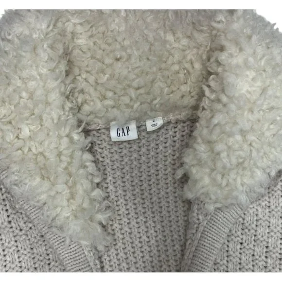 Gap SMALL Womens Sherpa Collar Cream Alpaca Wool Blend Knit Tunic Sweater Vest - Picture 5 of 11